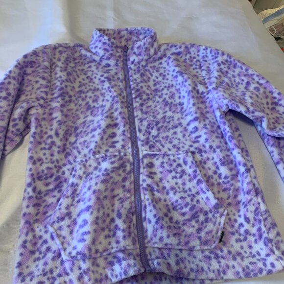 Eddie Bauer Girls Fleece Lavender Zip Up Leopard Jacket M 10-12 - Picture 2 of 8